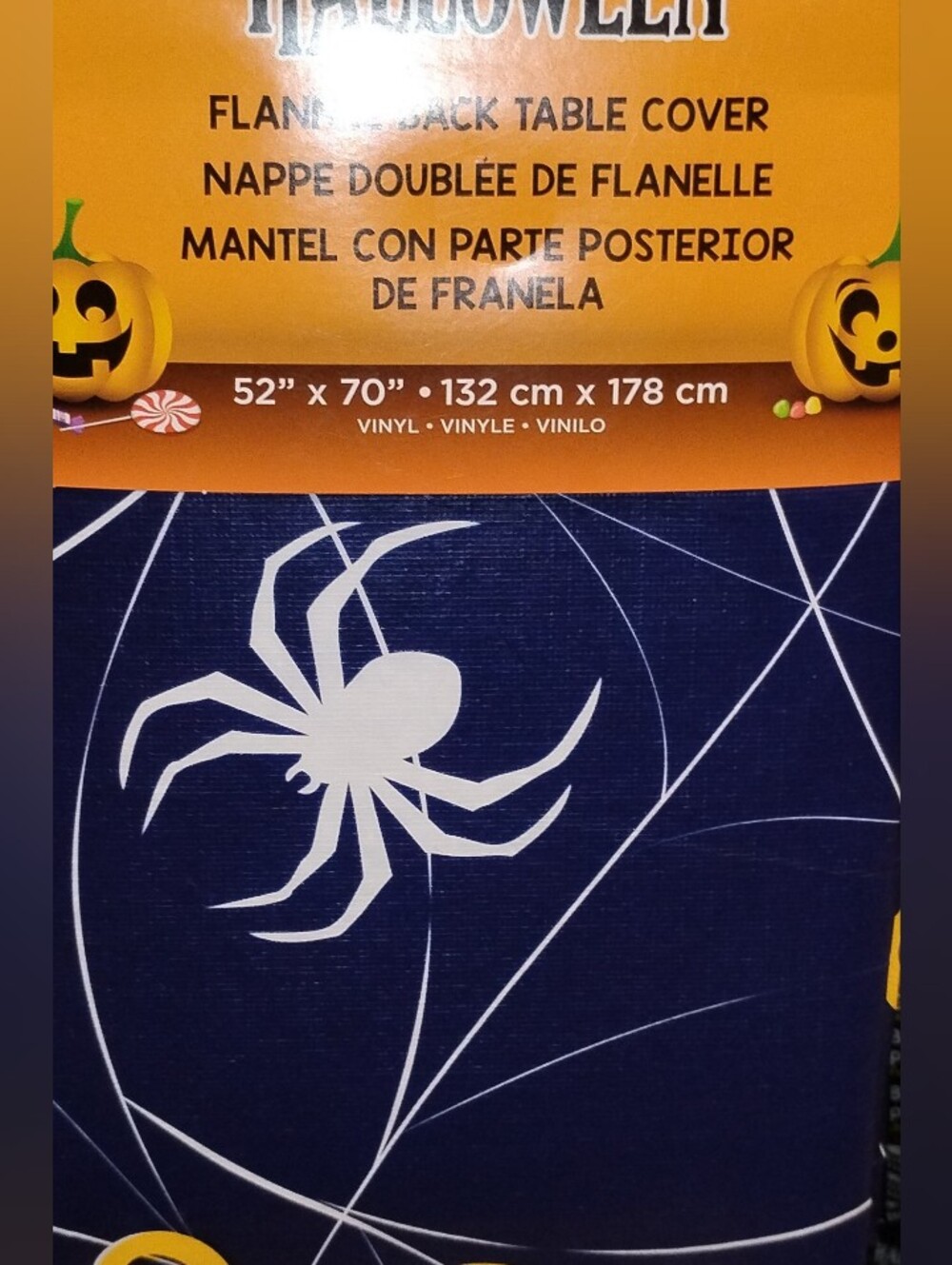Halloween Spider Web Vinyl Table Cover - Navy and White